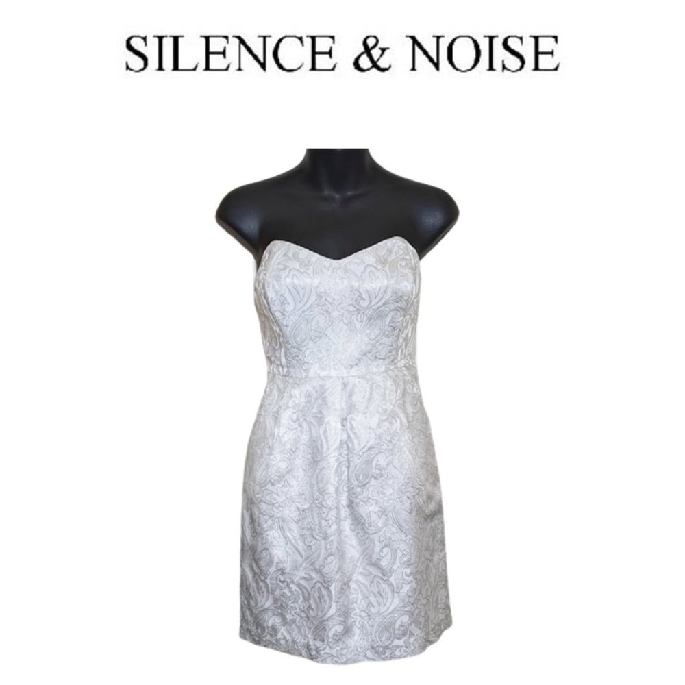 SILENCE + NOISE White & Silver Brocade Party Dress